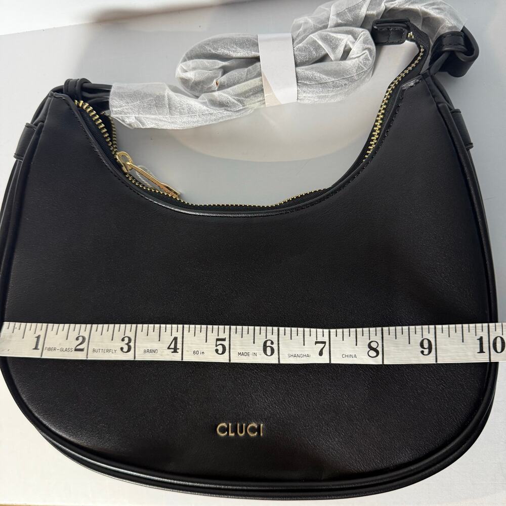 CLUCI Black Hobo Shoulder Bag Vegan Leather Baguette Purse Gold Hardware NWT - Picture 6 of 8